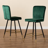 Baxton Studio Preston Modern Luxe and Glam Green Velvet Fabric Upholstered and Two-Tone Black and Gold Finished Metal 2-Piece Bar Stool Set