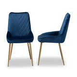 Priscilla Luxe Velvet Upholstered Dining Chair Set with Gold Finished Metal Legs for Glam Spaces