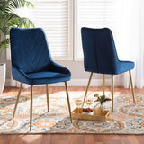 Priscilla Luxe Velvet Upholstered Dining Chair Set with Gold Finished Metal Legs for Glam Spaces