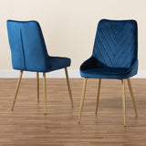 Priscilla Luxe Velvet Upholstered Dining Chair Set with Gold Finished Metal Legs for Glam Spaces