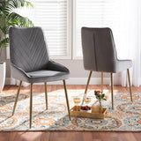 Priscilla Luxe Velvet Upholstered Dining Chair Set with Gold Finished Metal Legs for Glam Spaces