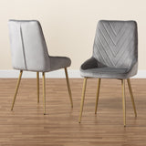 Priscilla Luxe Velvet Upholstered Dining Chair Set with Gold Finished Metal Legs for Glam Spaces