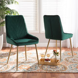 Priscilla Luxe Velvet Upholstered Dining Chair Set with Gold Finished Metal Legs for Glam Spaces