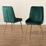 Priscilla Luxe Velvet Upholstered Dining Chair Set with Gold Finished Metal Legs for Glam Spaces