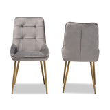 Baxton Studio Gavino Modern Luxe and Glam Grey Velvet Fabric Upholstered and Gold Finished Metal 2-Piece Dining Chair Set