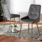 Baxton Studio Gavino Modern Luxe and Glam Grey Velvet Fabric Upholstered and Gold Finished Metal 2-Piece Dining Chair Set