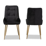 Baxton Studio Gavino Modern Luxe and Glam Black Velvet Fabric Upholstered and Gold Finished Metal 2-Piece Dining Chair Set