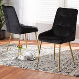 Baxton Studio Gavino Modern Luxe and Glam Black Velvet Fabric Upholstered and Gold Finished Metal 2-Piece Dining Chair Set