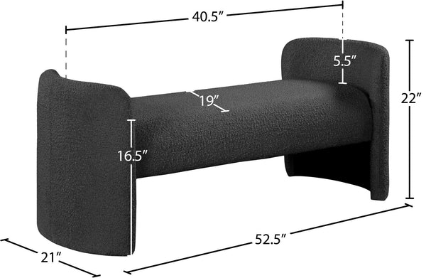 Peyton Boucle Fabric / Plywood / Foam Contemporary Black Boucle Fabric Bench - 52.5" W x 21" D x 22" H