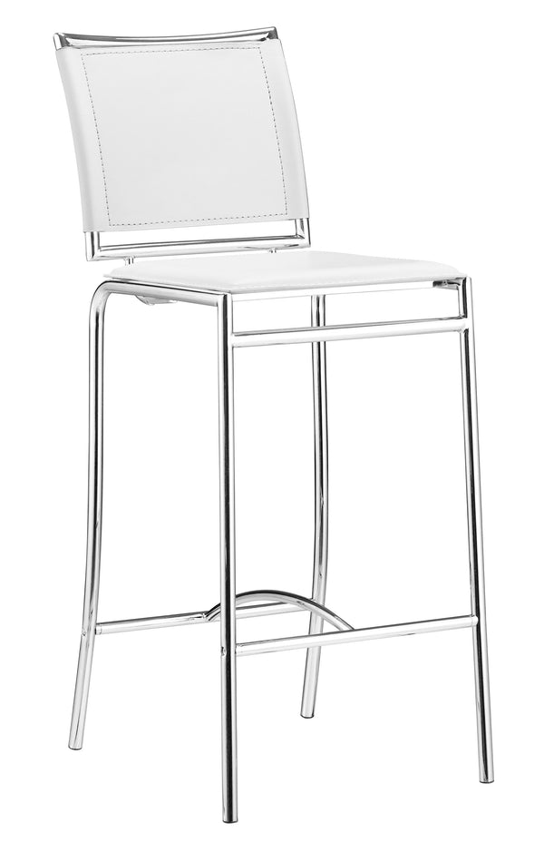 Zuo Modern Soar 100% Polyurethane, Plywood, Steel Modern Commercial Grade Barstool Set - Set of 2 White, Chrome 100% Polyurethane, Plywood, Steel