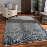 Alcoy Modern and Contemporary Blue Handwoven Wool Area Rug