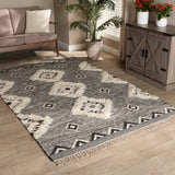 Avia Modern and Contemporary Black and Ivory Handwoven Wool Area Rug