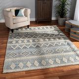 Callum Modern and Contemporary Ivory and Blue Handwoven Wool Blend Area Rug