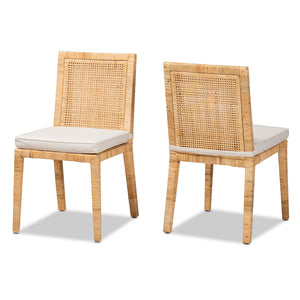 Baxton Studio Sofia Modern and Contemporary Natural Finished Wood and Rattan 2-Piece Dining Chair Set