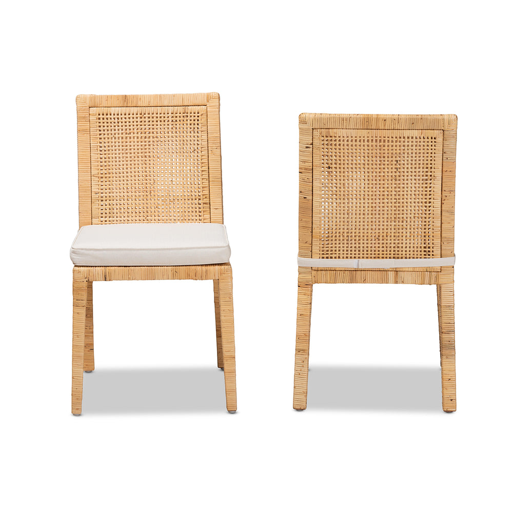 Baxton Studio Sofia Modern and Contemporary Natural Finished Wood and Rattan 2-Piece Dining Chair Set