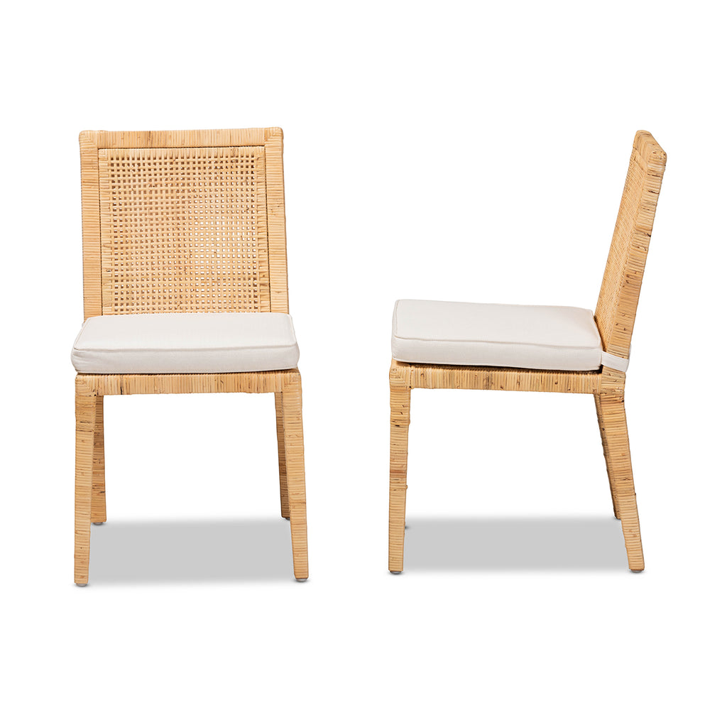 Baxton Studio Sofia Modern and Contemporary Natural Finished Wood and Rattan 2-Piece Dining Chair Set