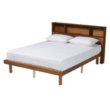Lochlan Mid-Century Modern Transitional Walnut Brown Finished Wood Platform Bed with Charging Station