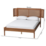 Baxton Studio Eridian Mid-Century Modern Walnut Brown Finished Wood and Natural Rattan Queen Size Platform Bed