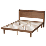 Baxton Studio Decker Mid-Century Modern Transitional Walnut Brown Finished Wood Full Size Platform Bed with Charging Station