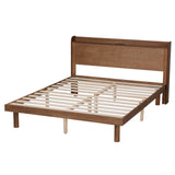 Baxton Studio Decker Mid-Century Modern Transitional Walnut Brown Finished Wood Queen Size Platform Bed with Charging Station