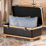 Baxton Studio Gendry Modern Rustic Transitional Dark Brown Faux Leather Upholstered and Oak Brown Finished Wood Small Storage Ottoman