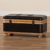 Baxton Studio Gendry Modern Rustic Transitional Dark Brown Faux Leather Upholstered and Oak Brown Finished Wood Small Storage Ottoman