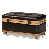 Baxton Studio Gendry Modern Rustic Transitional Dark Brown Faux Leather Upholstered and Oak Brown Finished Wood Small Storage Ottoman