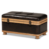 Baxton Studio Gendry Modern Rustic Transitional Dark Brown Faux Leather Upholstered and Oak Brown Finished Wood Small Storage Ottoman