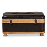 Baxton Studio Gendry Modern Rustic Transitional Dark Brown Faux Leather Upholstered and Oak Brown Finished Wood Small Storage Ottoman