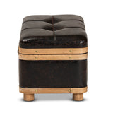 Baxton Studio Gendry Modern Rustic Transitional Dark Brown Faux Leather Upholstered and Oak Brown Finished Wood Small Storage Ottoman