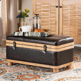 Baxton Studio Gendry Modern Rustic Transitional Dark Brown Faux Leather Upholstered and Oak Brown Finished Wood Small Storage Ottoman