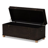 Janna Rustic Transitional Dark Brown Faux Leather Upholstered and Oak Brown Finished Wood Storage Ottoman