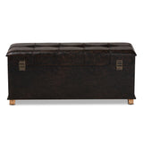 Janna Rustic Transitional Dark Brown Faux Leather Upholstered and Oak Brown Finished Wood Storage Ottoman
