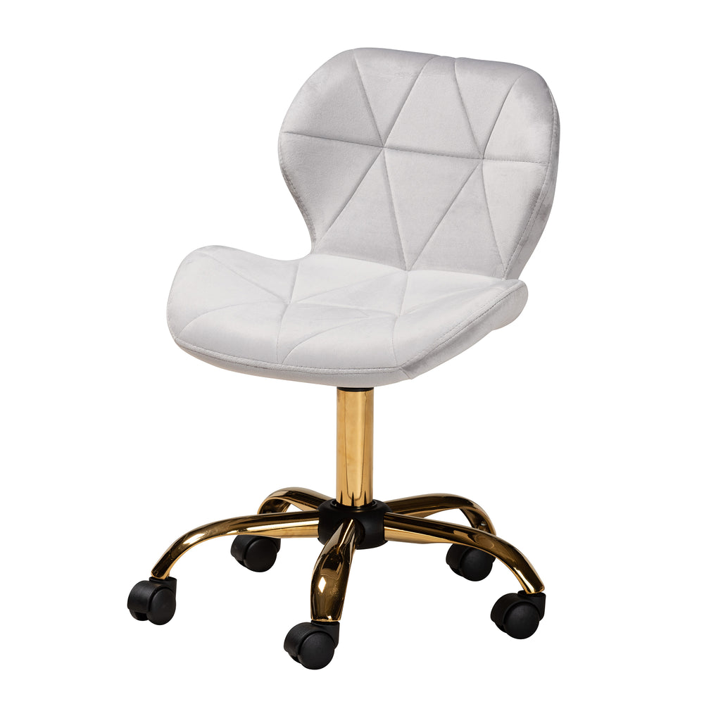 Savara Contemporary Glam and Luxe Grey Velvet Fabric and Gold Metal Swivel Office Chair