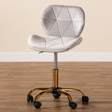 Savara Contemporary Glam and Luxe Grey Velvet Fabric and Gold Metal Swivel Office Chair