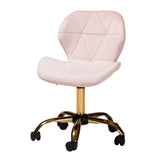Savara Contemporary Glam and Luxe Blush Pink Velvet Fabric and Gold Metal Swivel Office Chair