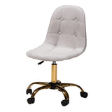 Kabira Contemporary Glam and Luxe Grey Velvet Fabric and Gold Metal Swivel Office chair