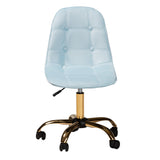 Kabira Contemporary Glam and Luxe Aqua Velvet Fabric and Gold Metal Swivel Office chair