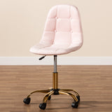 Kabira Contemporary Glam and Luxe Blush Pink Velvet Fabric and Gold Metal Swivel Office chair