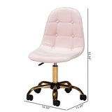 Kabira Contemporary Glam and Luxe Blush Pink Velvet Fabric and Gold Metal Swivel Office chair