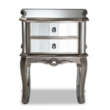 Elgin Contemporary Glam and Luxe Brushed Silver Finished Wood and Mirrored Glass Nightstand