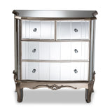 Elgin Contemporary Glam and Luxe Brushed Silver Finished Wood and Mirrored Glass 4-Drawer Cabinet