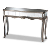 Elgin Contemporary Glam and Luxe Brushed Silver Finished Wood and Mirrored Glass Console Table