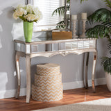Elgin Contemporary Glam and Luxe Brushed Silver Finished Wood and Mirrored Glass Console Table