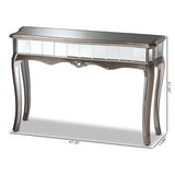 Elgin Contemporary Glam and Luxe Brushed Silver Finished Wood and Mirrored Glass Console Table