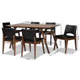 Baxton Studio Afton Mid-Century Modern Black Faux Leather Upholstered and Walnut Brown Finished Wood 7-Piece Dining Set