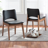 Baxton Studio Afton Mid-Century Modern Black Faux Leather Upholstered and Walnut Brown Finished Wood 2-Piece Dining Chair Set