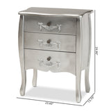 Baxton Studio Eliya Classic and Traditional Brushed Silver Finished Wood 3-Drawer Storage Cabinet