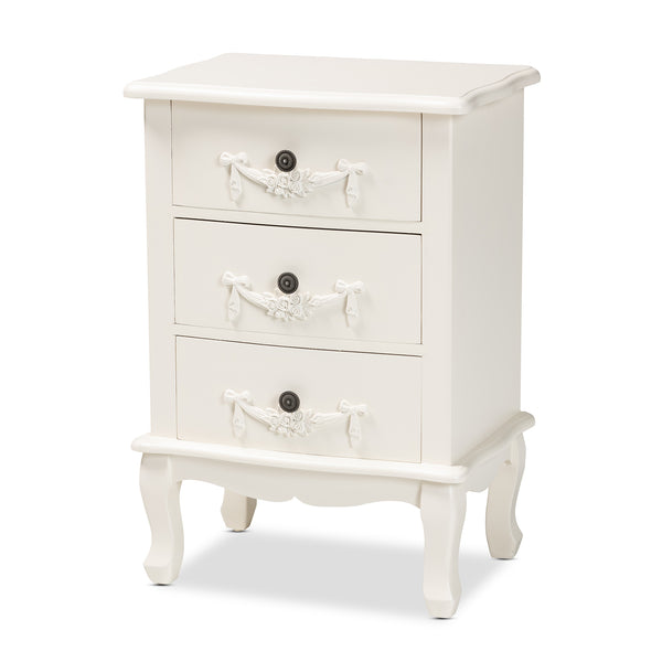 Baxton Studio Callen Classic and Traditional White Finished Wood 3-Drawer Nightstand