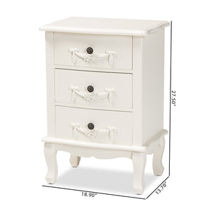 Baxton Studio Callen Classic and Traditional White Finished Wood 3-Drawer Nightstand